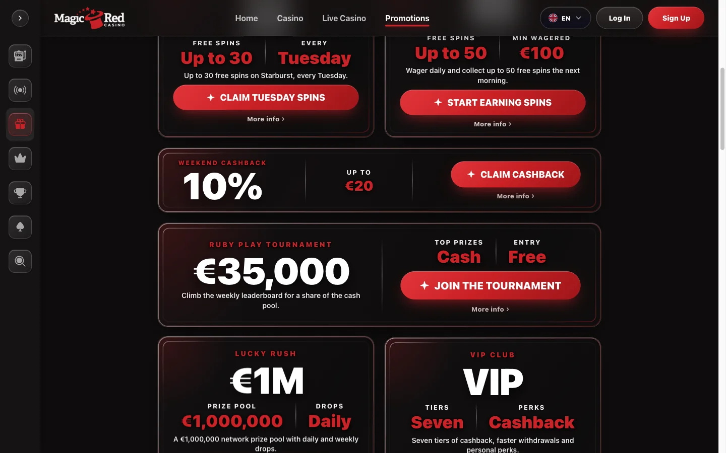 Magic Red Casino welcome bonus terms shown before you claim